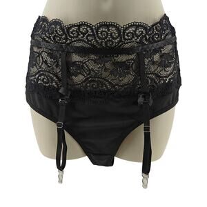 Black Highwaisted Attached Garter belt Womens Large Lingerie Bottom